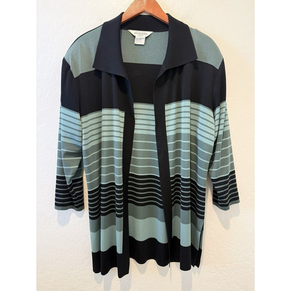 MISOOK Open Cardigan Sweater Jacket size 1X Plus Black Green Casual or Career